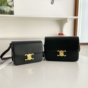 Black Leather Crossbody Bag with Gold Accent